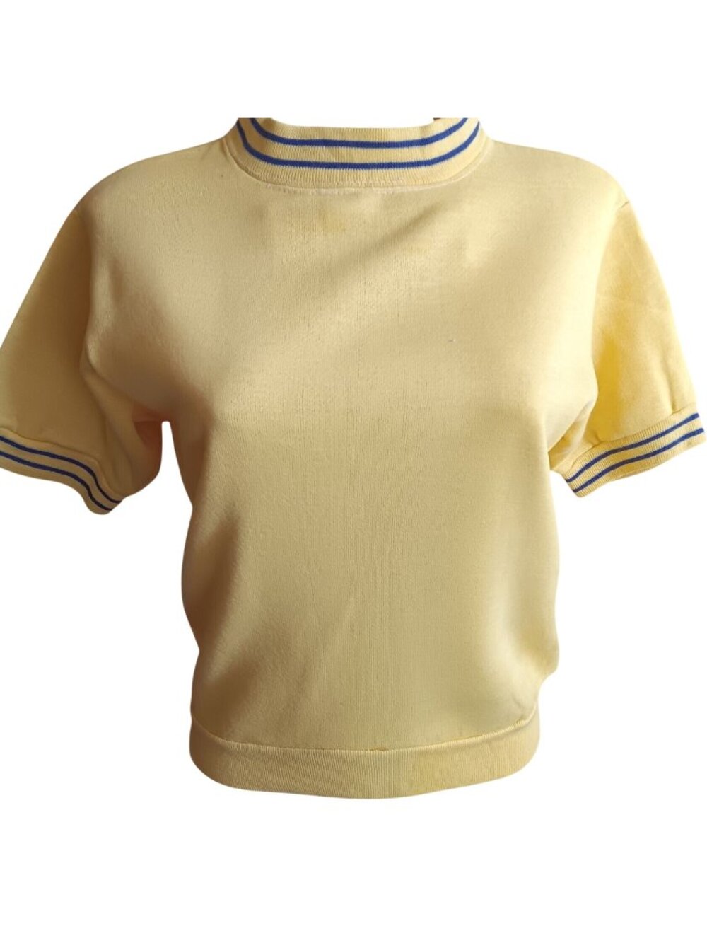 True Vintage Creslan Sweatshirt Medium Yellow Pullover Top Ringer Striped 1970s